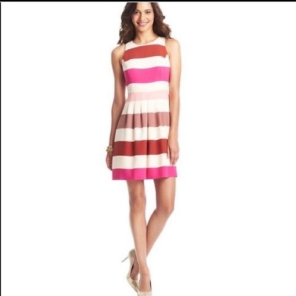 LOFT Pink White Stripes Fit and Flare 0P D…